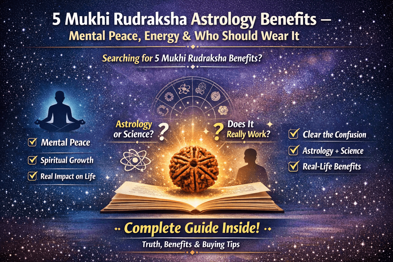 5 mukhi rudraksha astrology benefits for mental peace spiritual growth and scientific impact infographic
