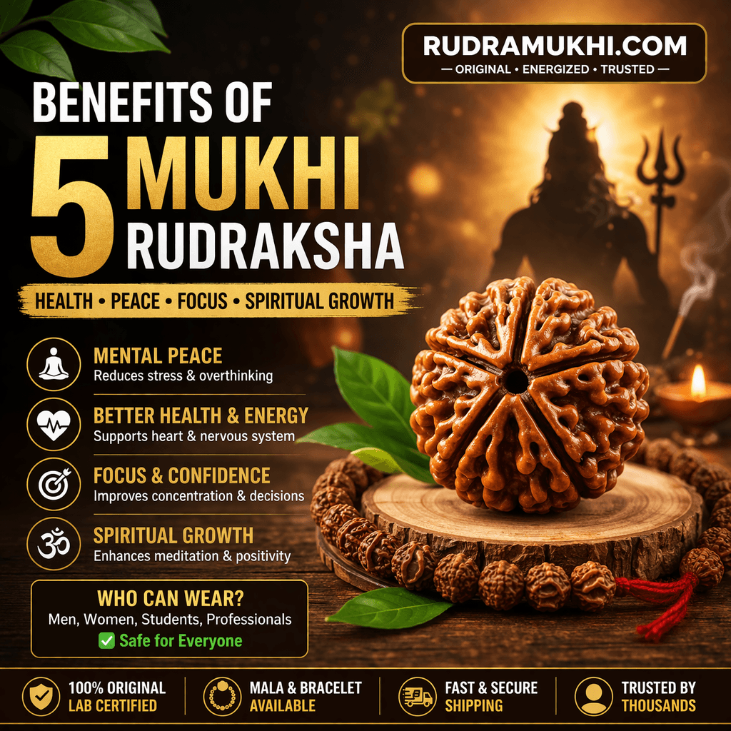 5 Mukhi Rudraksha benefits for health, peace and focus with original bead image – Rudramukhi.com