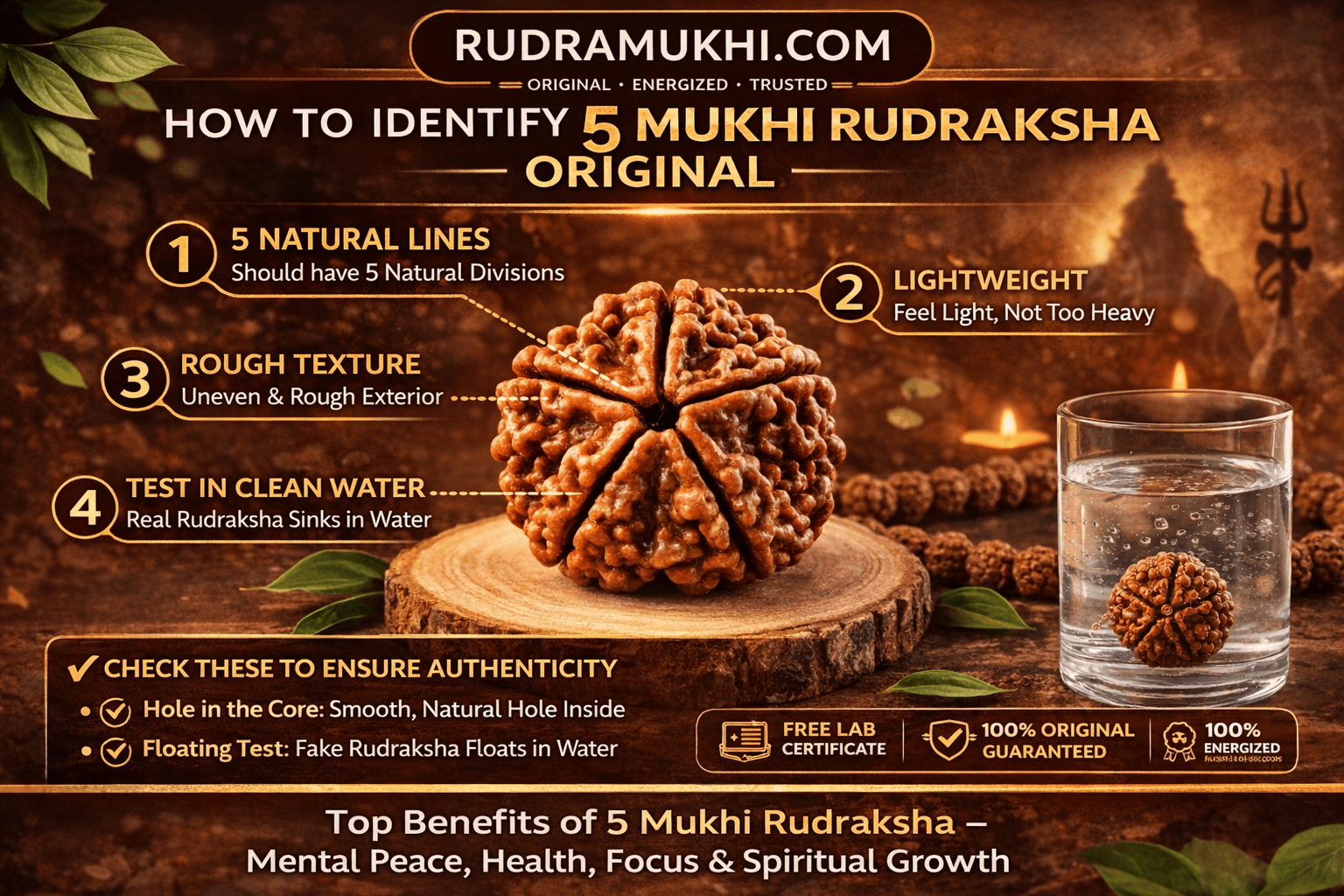 How to identify original 5 mukhi rudraksha with natural lines, rough texture and authenticity checks – Rudramukhi.com