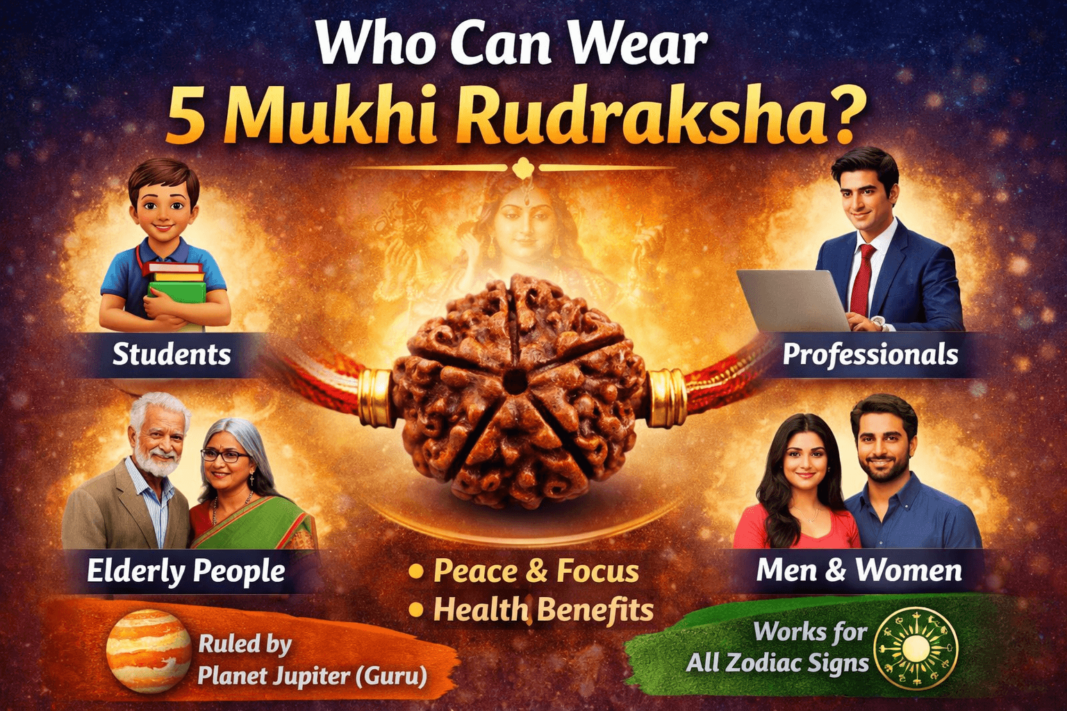 Who can wear 5 Mukhi Rudraksha including students professionals men and women Full benefits guide