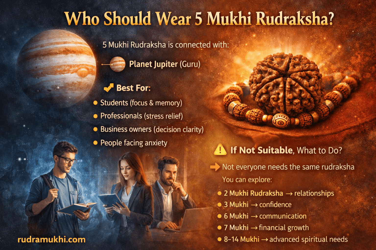 who should wear 5 mukhi rudraksha benefits astrology jupiter guru and different mukhi rudraksha uses infographic