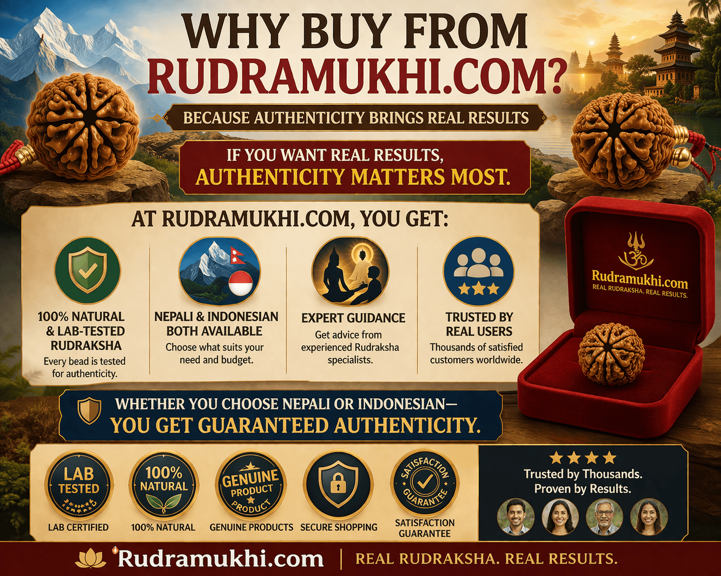 why buy from rudramukhi.com original rudraksha lab tested nepali indonesian trusted seller infographic