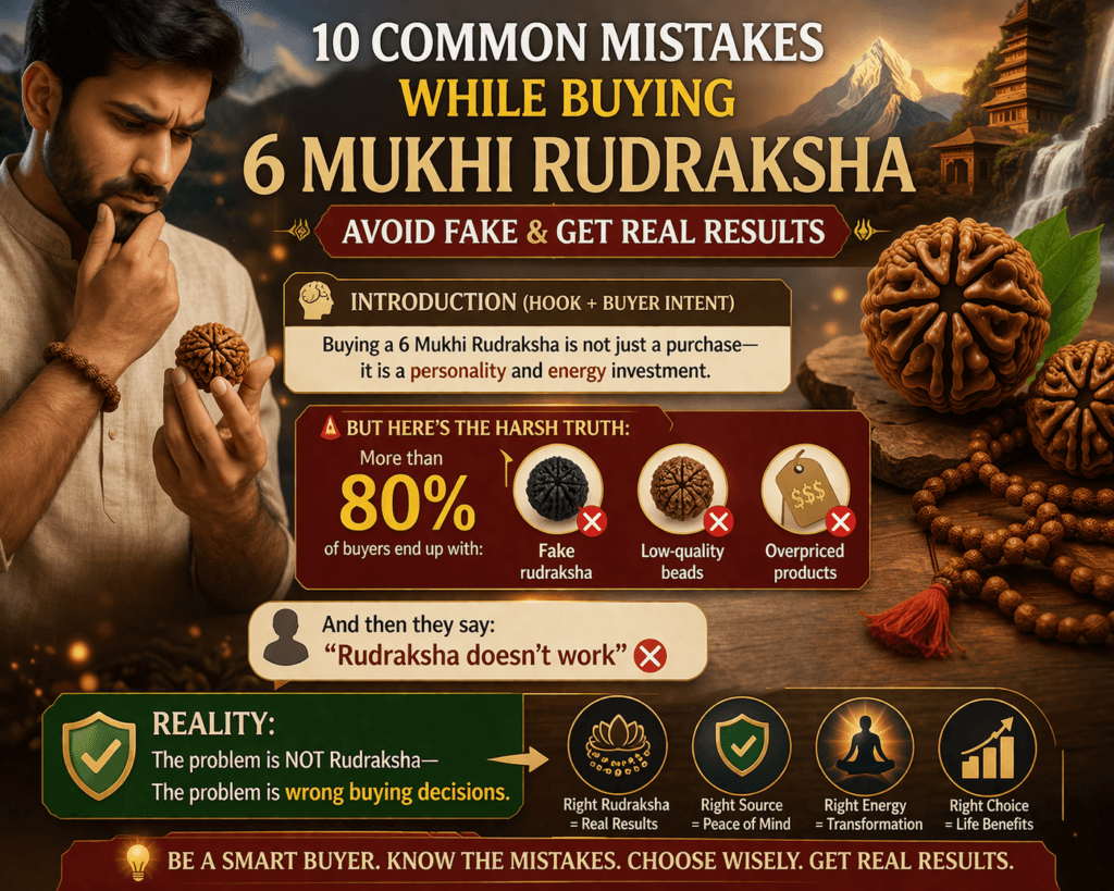 10 mistakes while buying 6 mukhi rudraksha avoid fake rudraksha buying guide real vs fake infographic