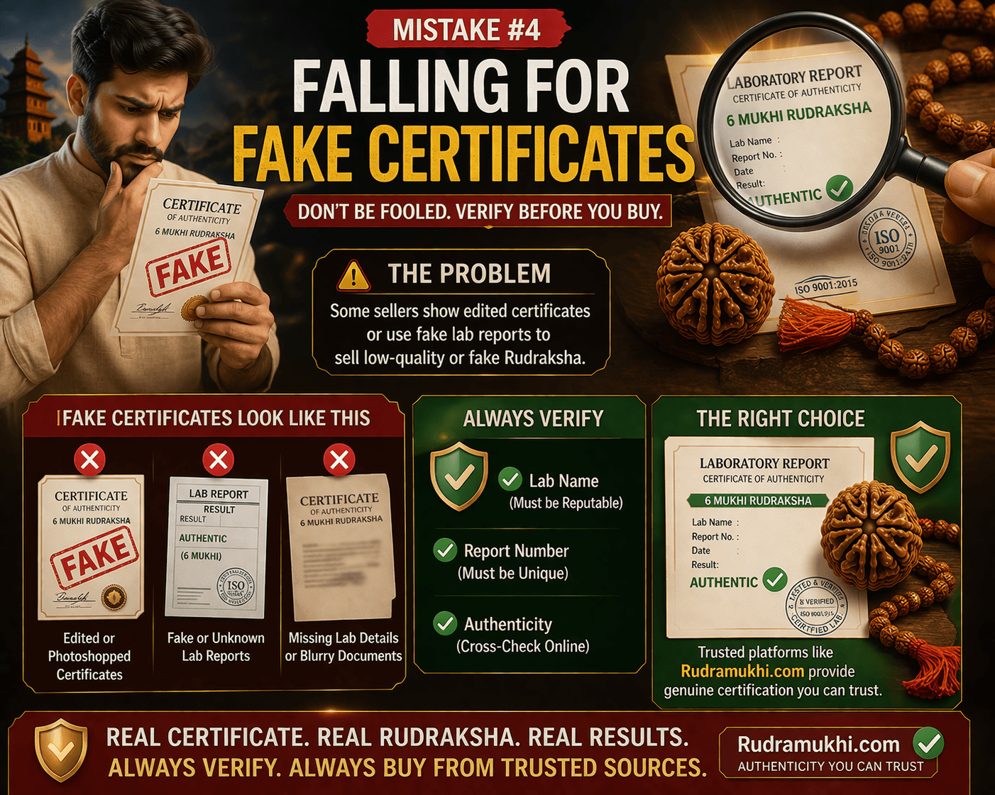 fake certificate rudraksha mistake how to verify lab report original rudraksha certification authenticity infographic