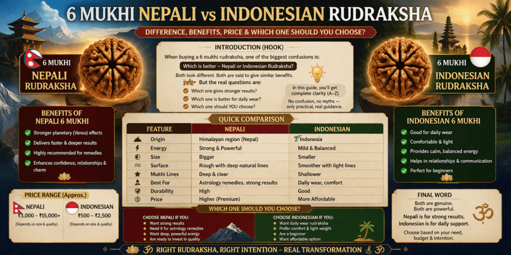 6 mukhi nepali vs indonesian rudraksha difference benefits price comparison and buying guide banner