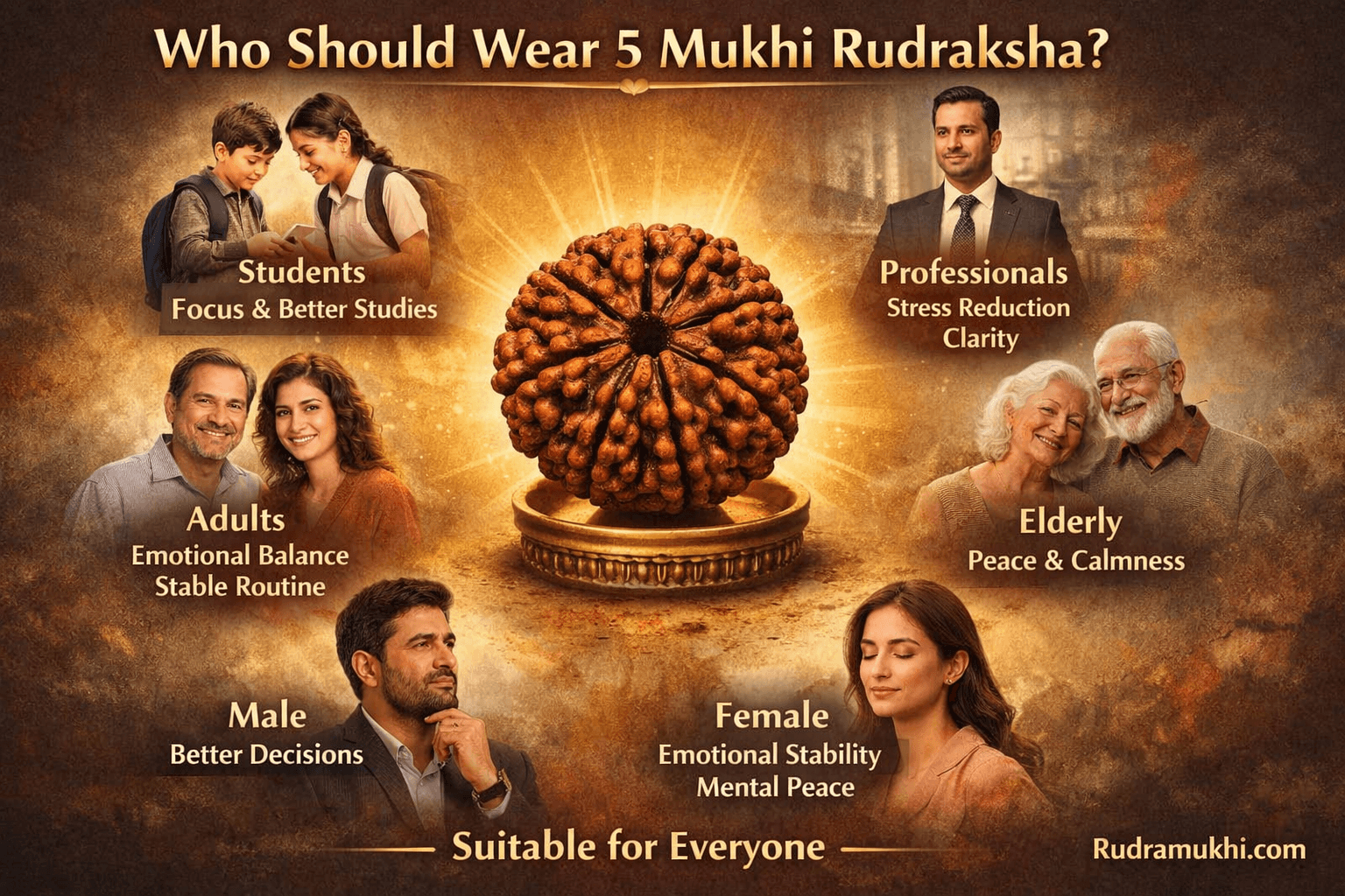who should wear 5 mukhi rudraksha students professionals men women elderly benefits guide